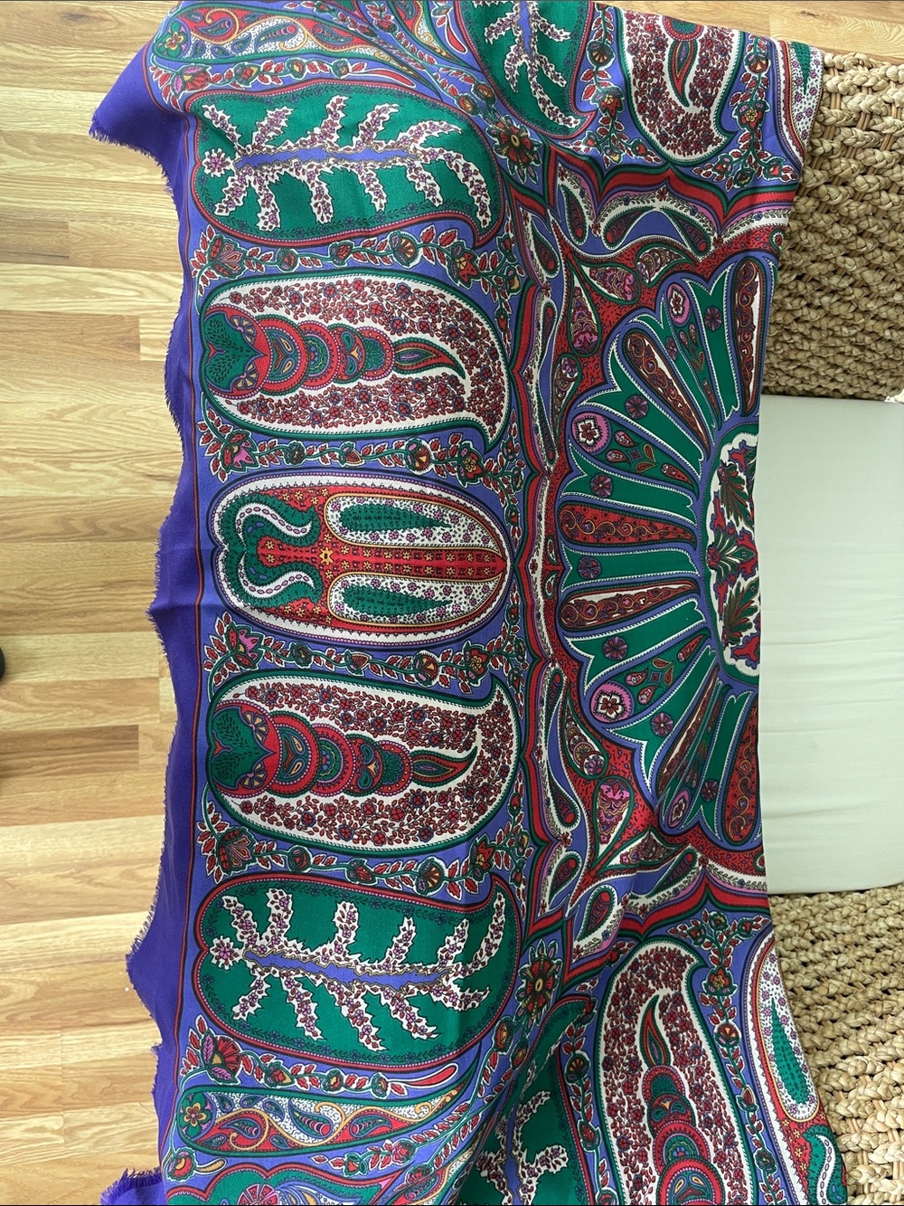 Vibrant Paisley Wrap Scarf in Purple and Green Size 46x46 Made in Italy